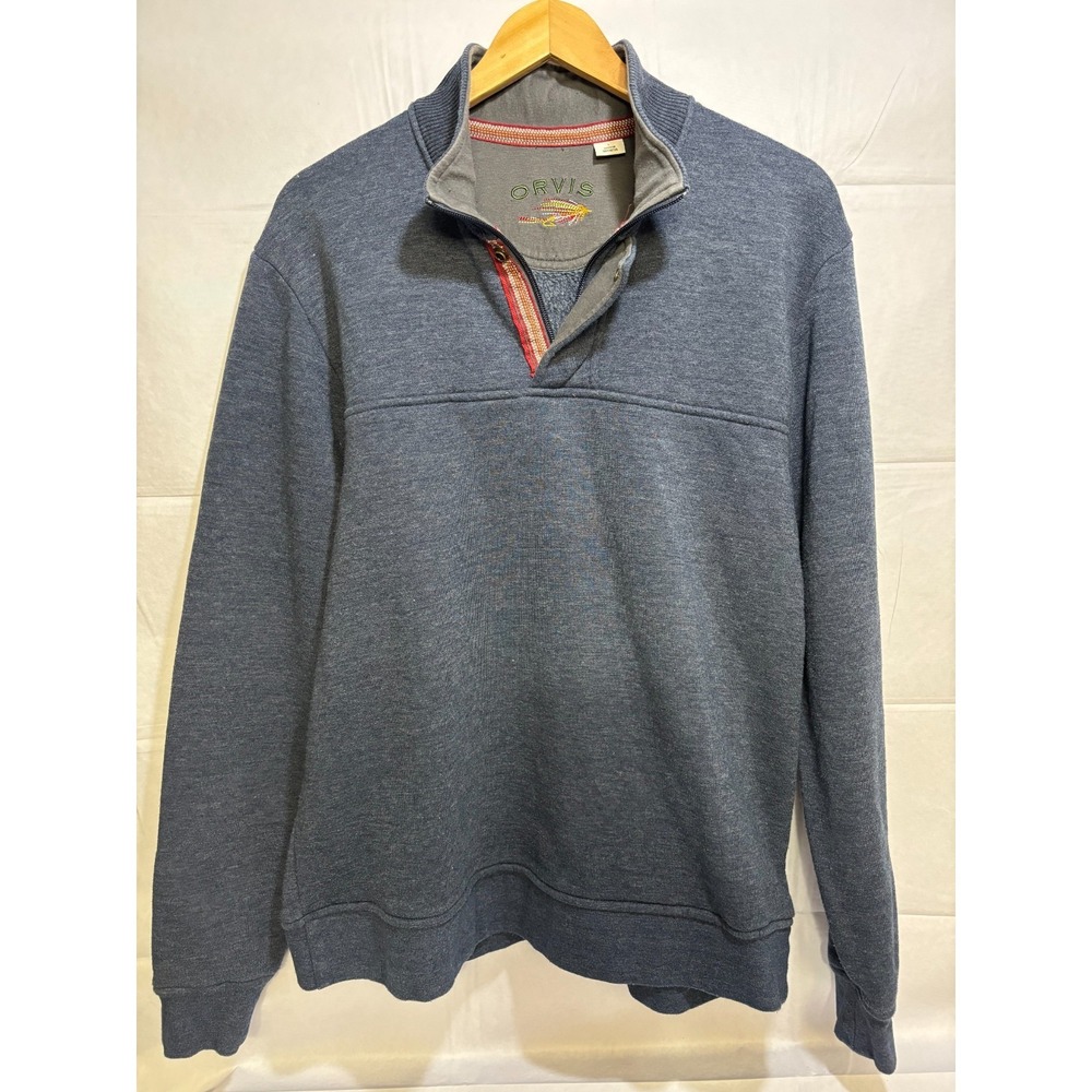 Orvis Sweatshirt‎ Mens Heather Blue Fleece Quarter Zip Pullover Mock Neck Large